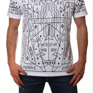 American Stitch White Tee with Black Geometric Design